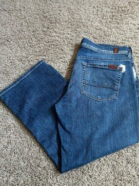 7 For All Mankind Sz 29 Stretch Denim Crop Boy Cut Button Fly Distressed-TLC